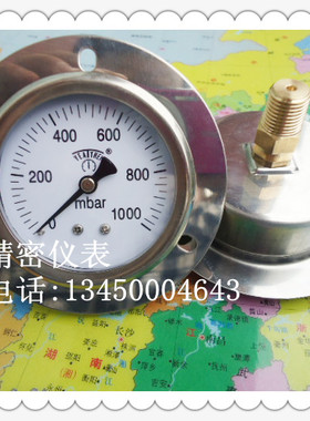 面板安装60MM轴向带边0-1000mbar气压表,毫巴压力表,燃气压力表