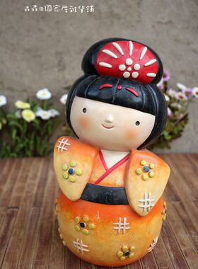 树脂日本存钱罐工艺品古董娃娃