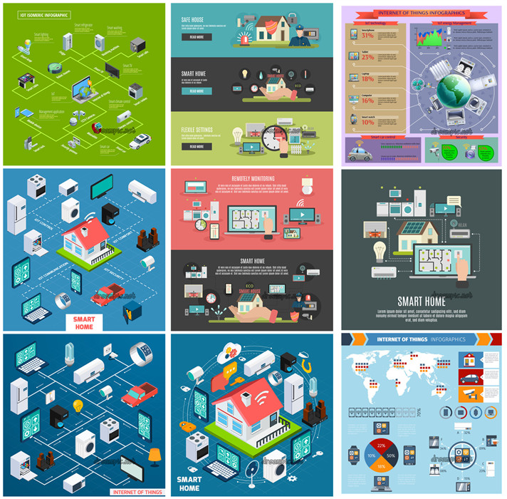 [496]扁平化isometric风格智能家居概念图标icon AI矢量设计素材