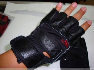 双双牌真皮小护腕健身手套、健美训练手套 黑色健身护具半指手套