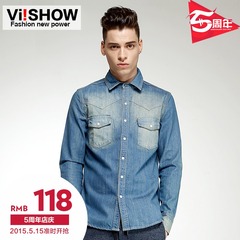 Viishow2015 spring for the new slim fit shirt long sleeve washed denim shirts men's shirts