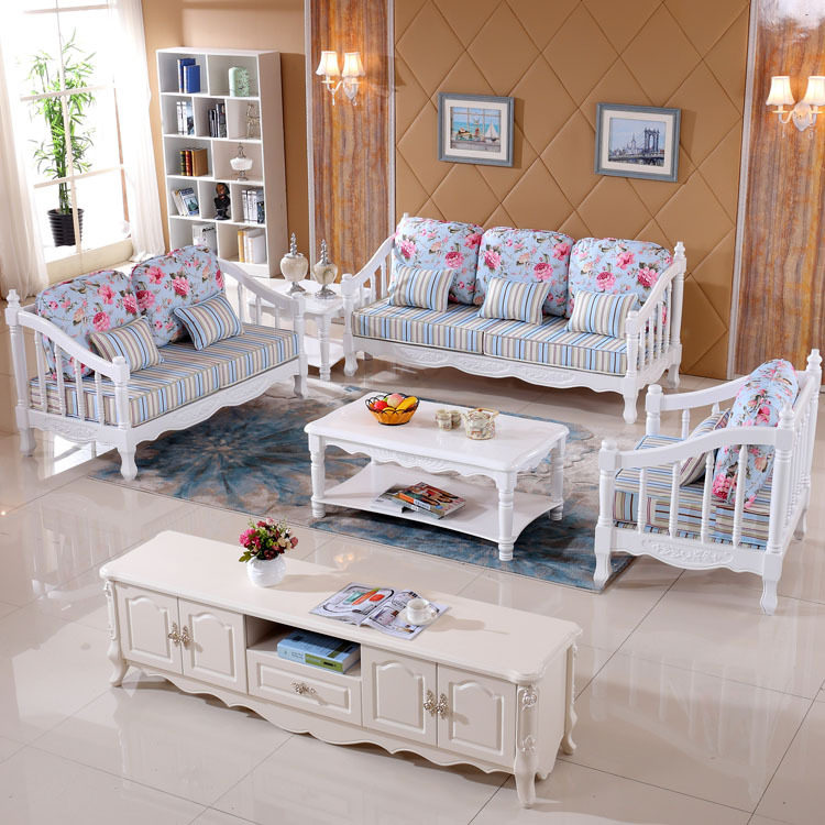 韩式田园实木沙发客厅小户型可拆装拆洗布艺象牙白色沙发组合橡木