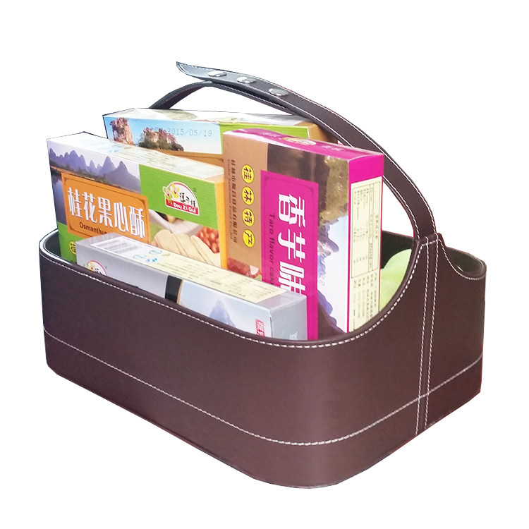工厂店直销 香港皮质礼品篮 家居收纳篮 咖啡色PU皮礼篮 量大从优