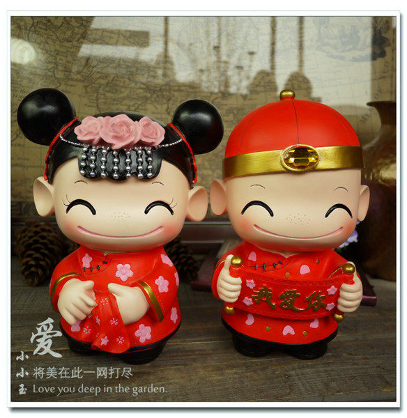 【Q版：金童玉女】包邮创意压床树脂娃娃结婚礼物婚庆礼品一对