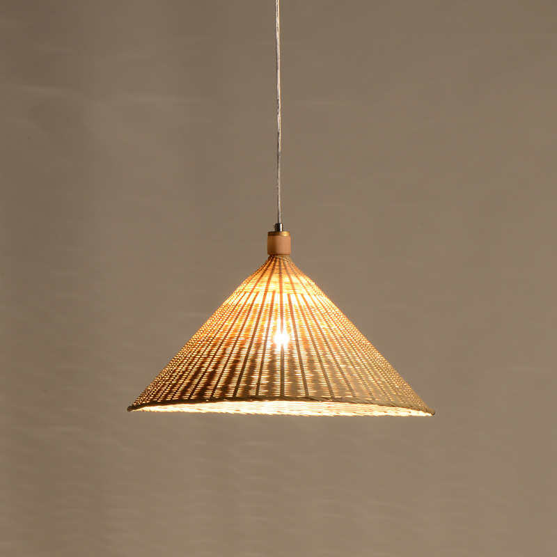 会所餐厅茶会所田园竹 三角形竹编吊灯 中式灯具田园风格空间