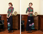 唐装 春夏新款 修身 印花棉麻旗袍上衣中式 女茶艺 中国风复古改良大码