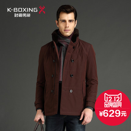 K-boxing/劲霸冬季中长款厚实毛领棉服男士商务休闲外套|SMZU4159