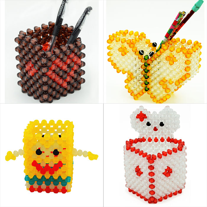 diy手工串珠笔筒成品亚克力摆件家居摆饰品海绵宝宝蝴蝶kt猫