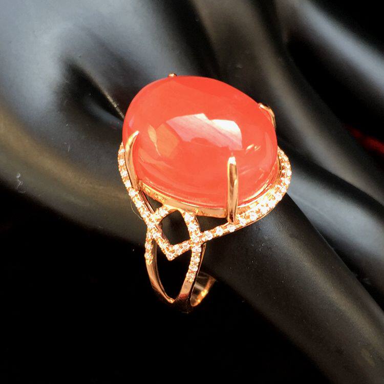 红纹石戒指指环 阿根廷国宝石 冰种 红纹石戒指 金 纯天然