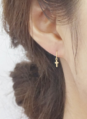 faveur 欧美进口14k包金注金mini十字架迷你极简百搭不褪色耳环饰