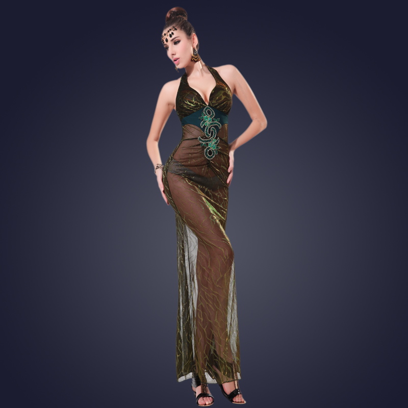 制服诱惑桑拿技师服夜店KTV小姐公主服性感透视晚礼服长款连衣裙