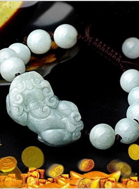 天然缅甸翡翠貔貅手链简约大气民族风男女情侣款编织手串珠子手饰