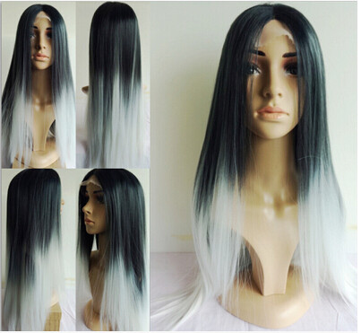 半手织化纤发假发 女 长直发高温丝半蕾丝假发时尚黑/灰色长直发|ruв категории кондиционер для волос/парик, парик, весь парик - от Buy2taobao.com для оказания профессиональной услуги покупки агента Taobao