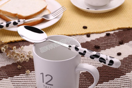 304不锈钢奶牛陶瓷，餐具筷子勺子叉子套装，情侣餐具旅行盒装