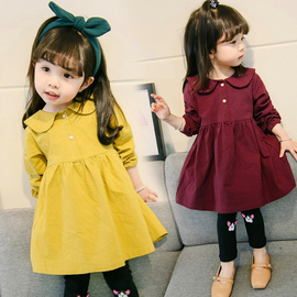 女宝宝连衣裙春款2024韩版女小童裙子长袖，1-5岁娃娃领公主裙