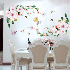 卧室装饰中国风墙贴画浪漫小清新玉兰花墙壁纸客厅背景墙布置自粘