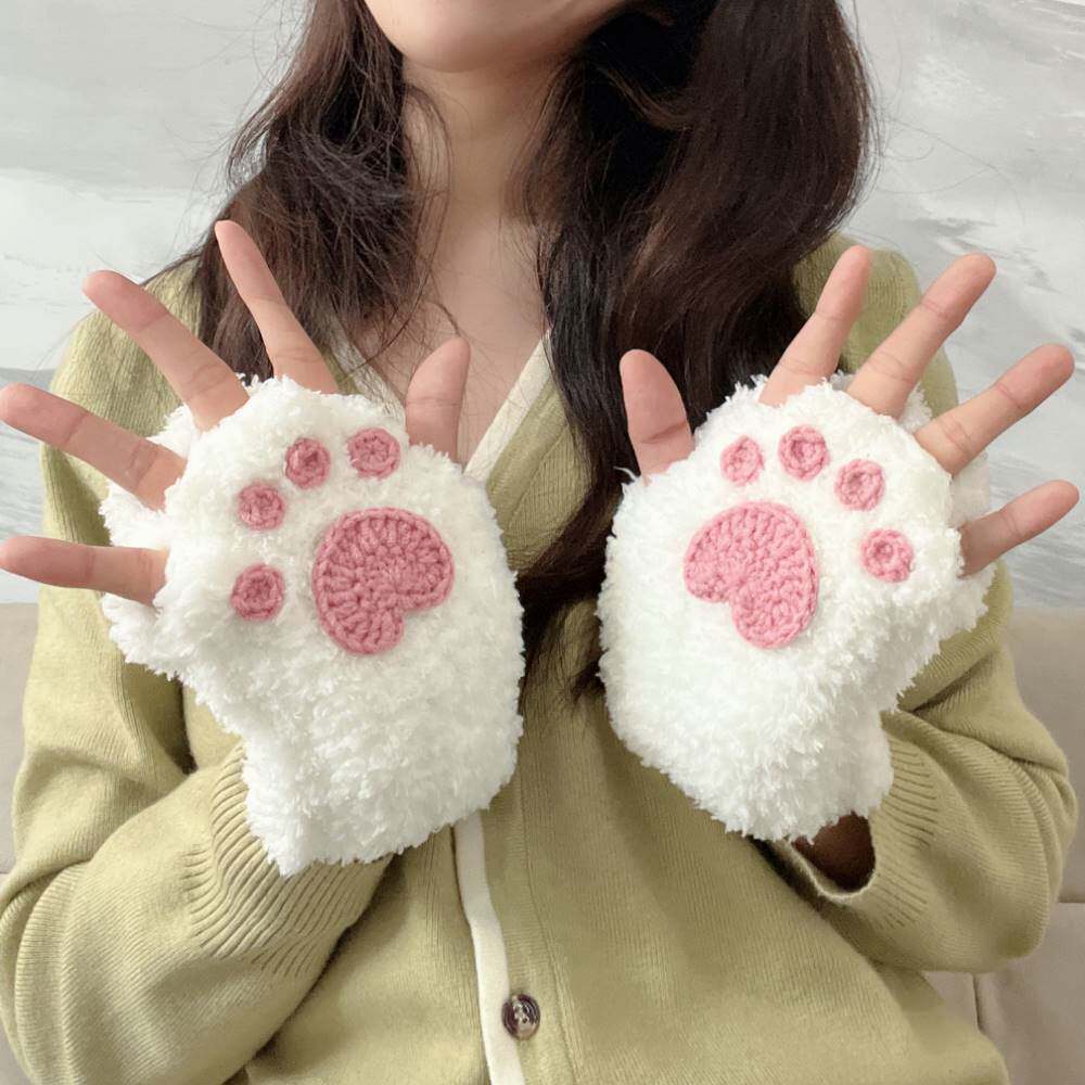 半指冬季材料编织diy女友保暖手套猫爪包毛线礼物手工成品送可爱