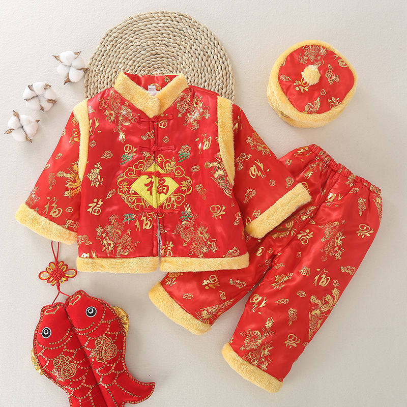 衣服1-加厚女童男0岁夹棉冬}婴儿服宝宝唐装过年新生儿-搞怪2周岁