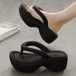 厚底 网红防滑外穿夏季 海边夹脚新款 时尚 凉女增高人字拖2023沙滩