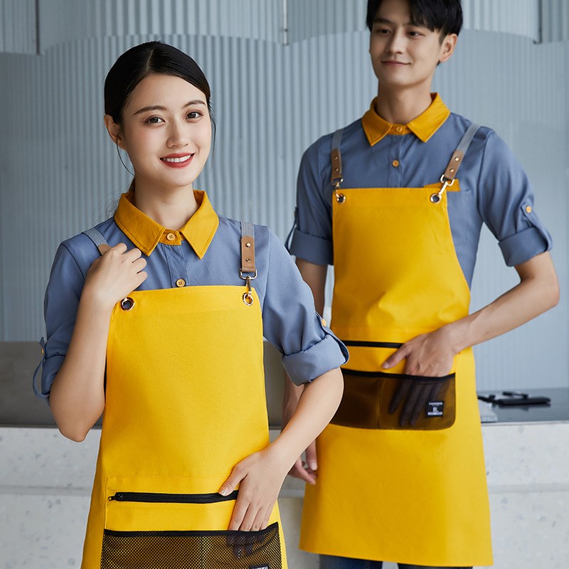 现货新品工作服餐饮酒店烧烤服务员奶茶围裙印字LOGO全棉帆布