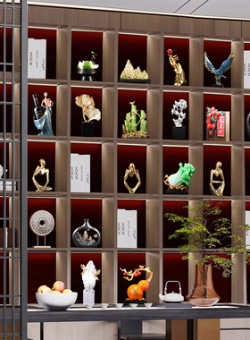 领导办公室背景柜摆件高端大气上档次老板书柜新中式公司茶室装饰