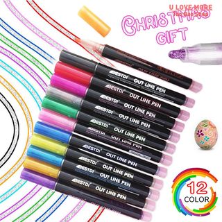 推荐12 Color Double Line Outline Art Pen Marker Pen DIY Graf