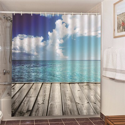 Waterproof Conch Starfish Blue Sea Beach Printing Bathroom S