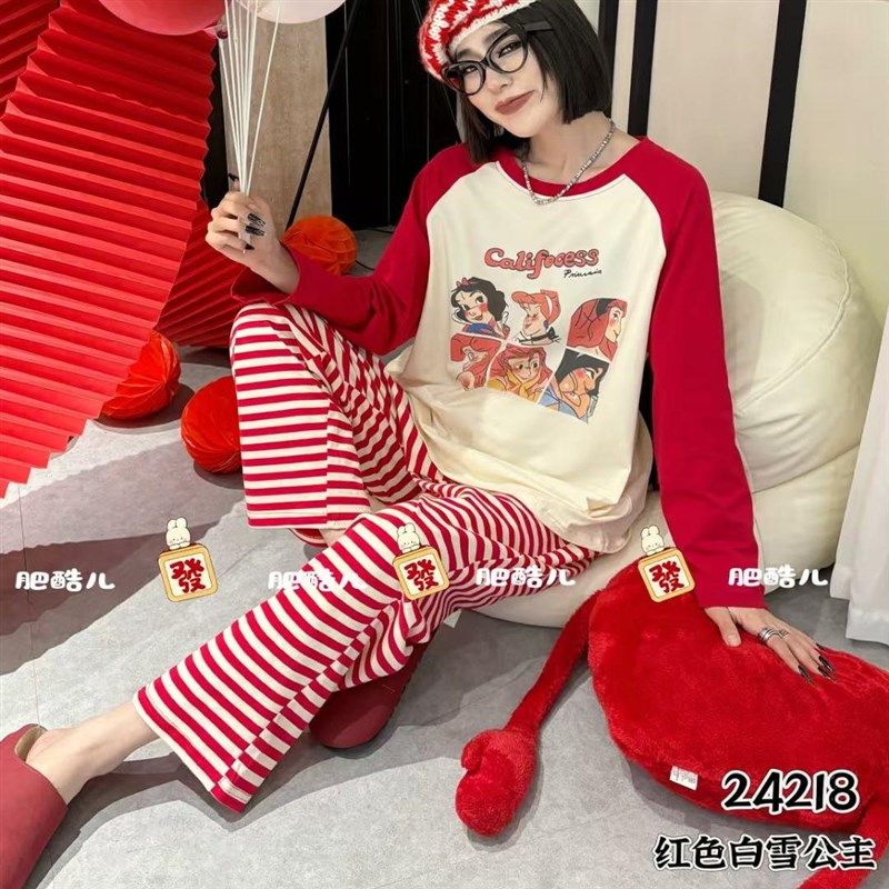 韩版卡通公主红色可爱睡衣女大码宽松可爱插肩可外穿家居服,女士内衣/男士内衣/家居服,睡衣/家居服套装,淘宝优惠券,粉丝福利购,淘宝优惠卷