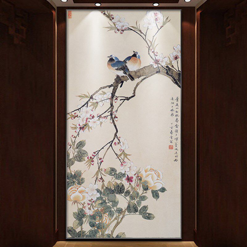 中式水墨山水壁纸入户玄关壁画现代简约客厅走廊过道背景墙布壁纸