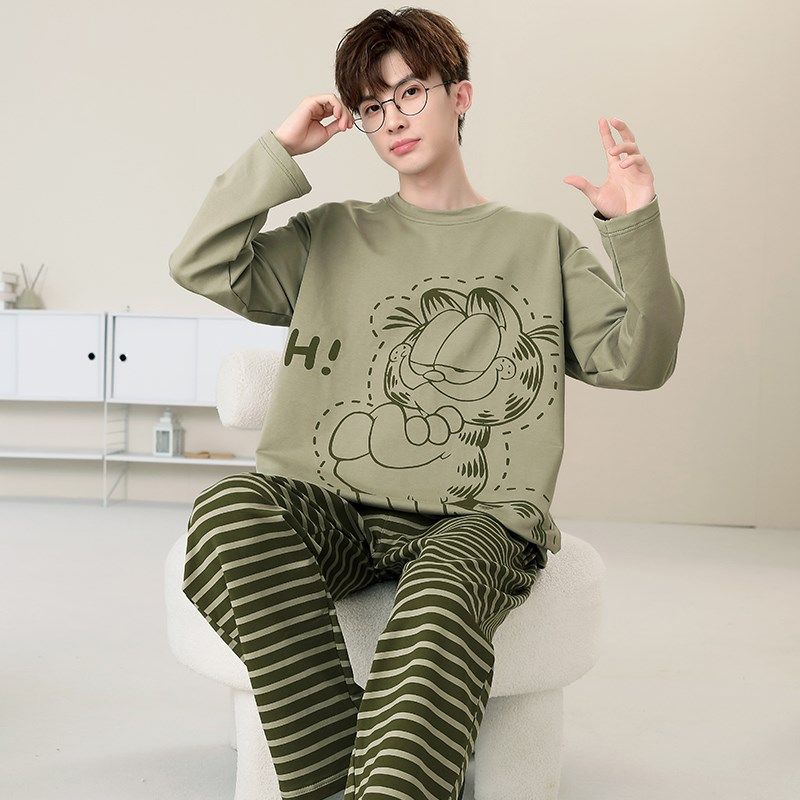 睡衣男士秋季长袖秋冬青少年学生大码男童长裤薄款家居服套装
