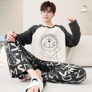 男士睡衣四季长袖卡通加大码青少年男款春夏款全棉家居服套装