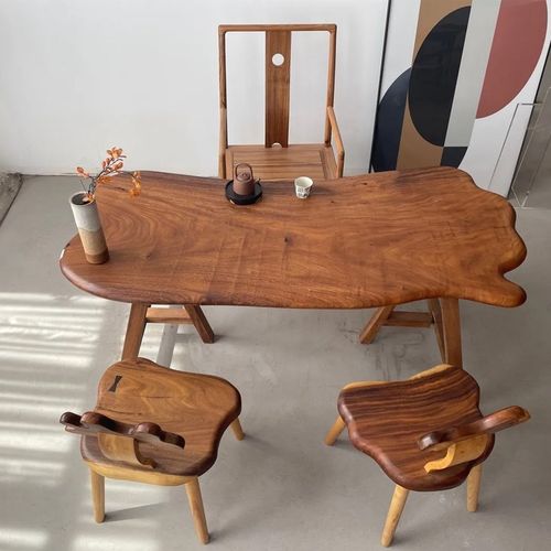 南美胡桃木实木大板随形桌整块原木茶桌办公桌书桌