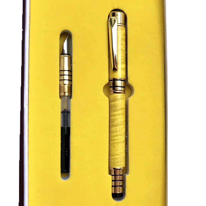 金丝楠木水波钢笔大叶p楠工艺笔金丝楠木钢笔圆珠笔两用笔礼品套