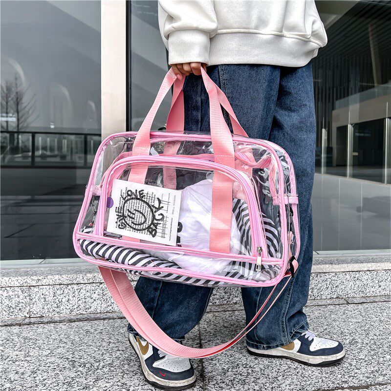 夏季包包女新款透明大容量运动健身手提包大小号男短途旅行斜挎包