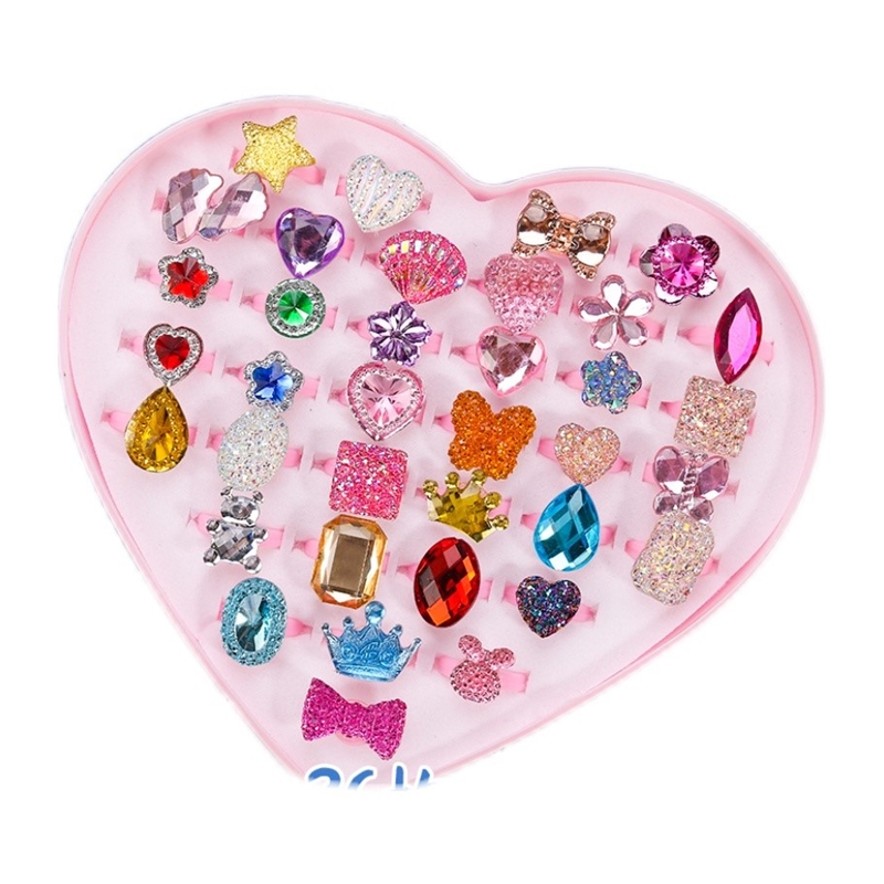 塑料戒指可爱卡通红蓝宝石水晶彩色钻石石公主儿童玩具小X女孩戒