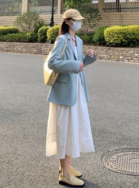 高级感天蓝色小个子西装外套女2023早春秋装新款韩版宽松休闲西服