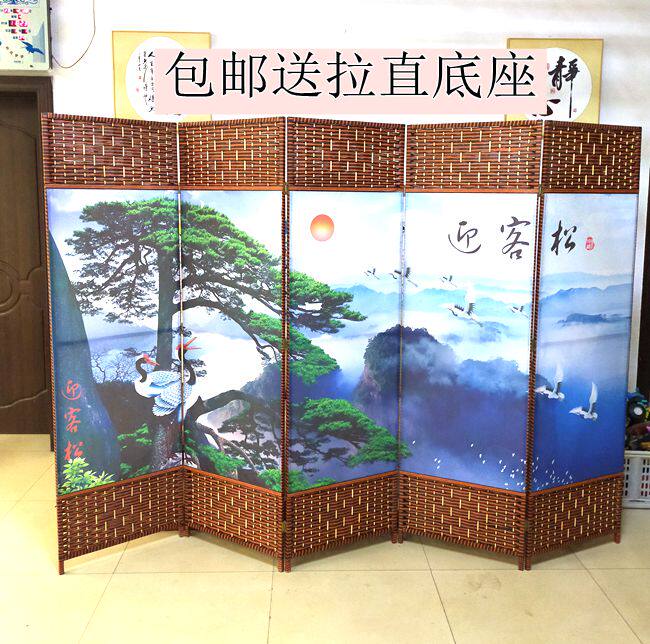 草藤编屏风隔断折叠实木玄关养生茶馆客厅办公室酒店中式折屏座屏