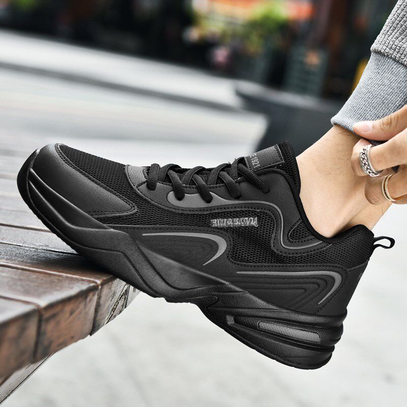 夏季运动鞋男鞋皮面防水跑步休闲鞋男士增高网面透气大码鞋子男款