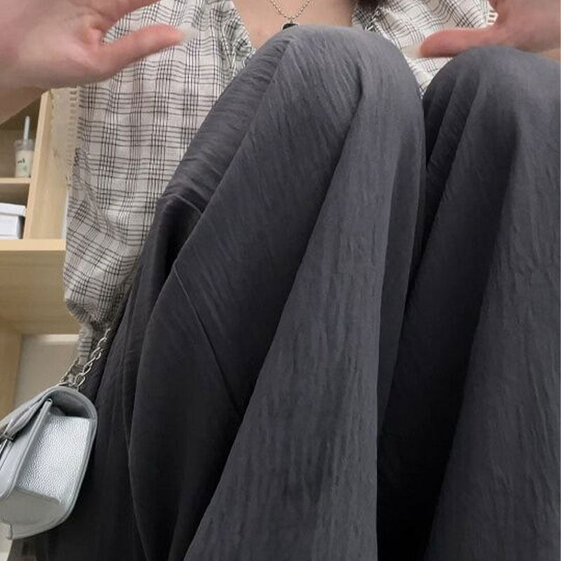 热销灰色冰丝阔腿裤女夏天薄款高腰垂感慵懒休闲棉麻防晒小个子山