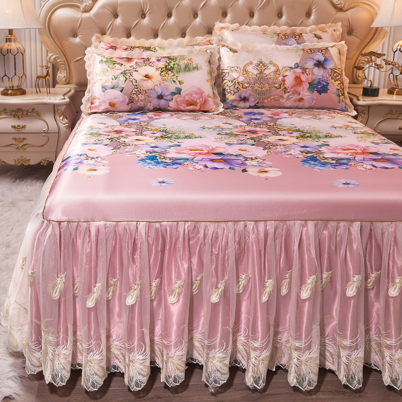 夏季床裙款冰丝凉席可机洗折叠夏天蕾丝花边床罩空调软席子三件套,床上用品,冰丝席,淘宝优惠券,粉丝福利购,淘宝优惠卷