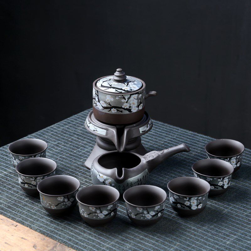 紫砂家用懒人石磨泡茶壶半自动茶具客厅功夫茶杯套装办公室冲茶器