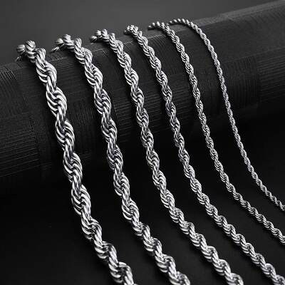 推荐Jiayiqi 2mm-7mm Rope Chain Necklace Stainless Steel Neve