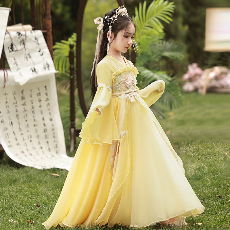 热销汉服女童女装古风唐装超仙儿童古装改良古筝古典舞蹈演出服女
