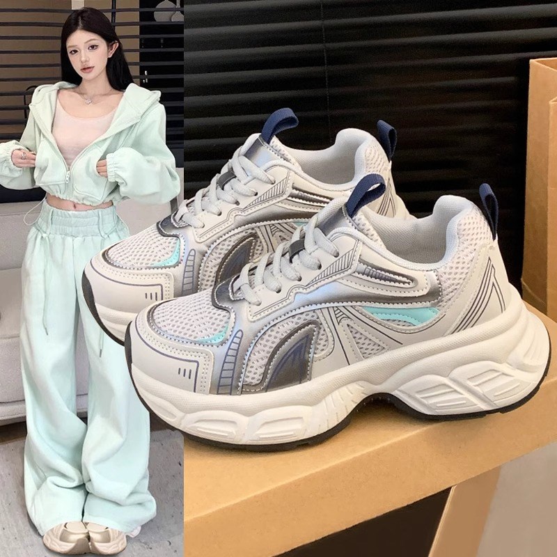 厚底老爹鞋女款2025春季新款透气小个子增高运动休闲鞋百搭女鞋子
