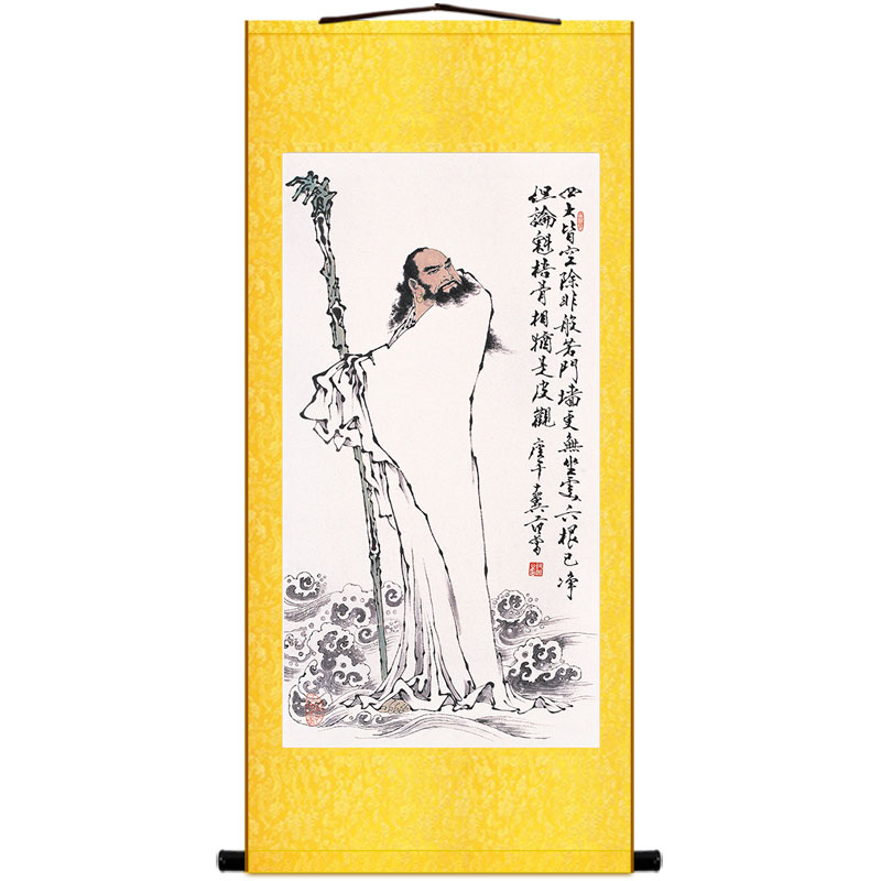 速发菩提达摩祖师画像 达摩渡江图 中式装饰画 丝绸画挂画 卷轴画 家居饰品 国画 原图主图