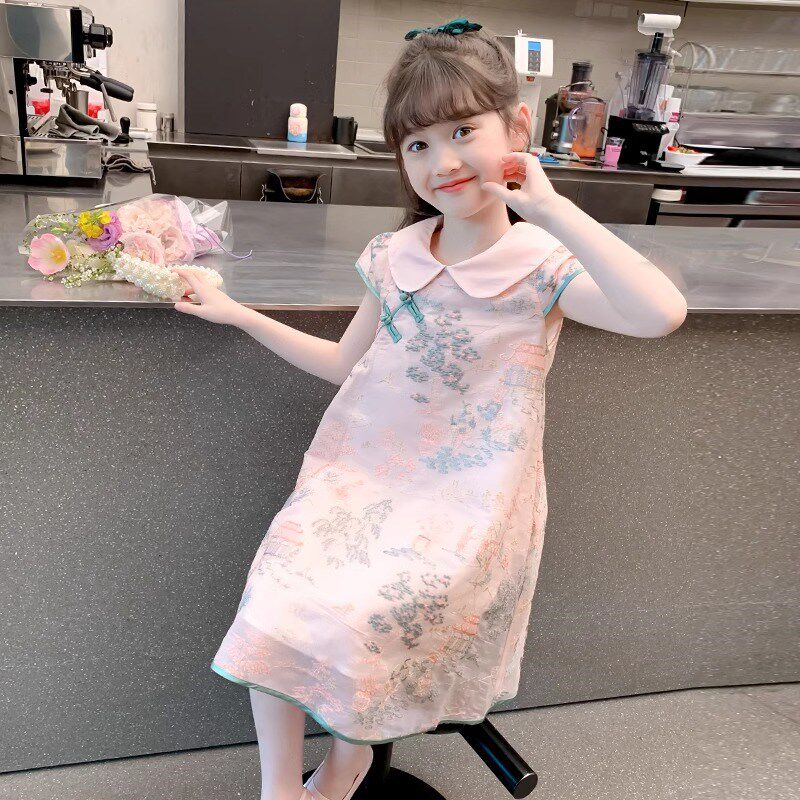 女童甜美连衣裙2024新款儿童洋气汉服国风旗袍公主裙夏装女孩裙子