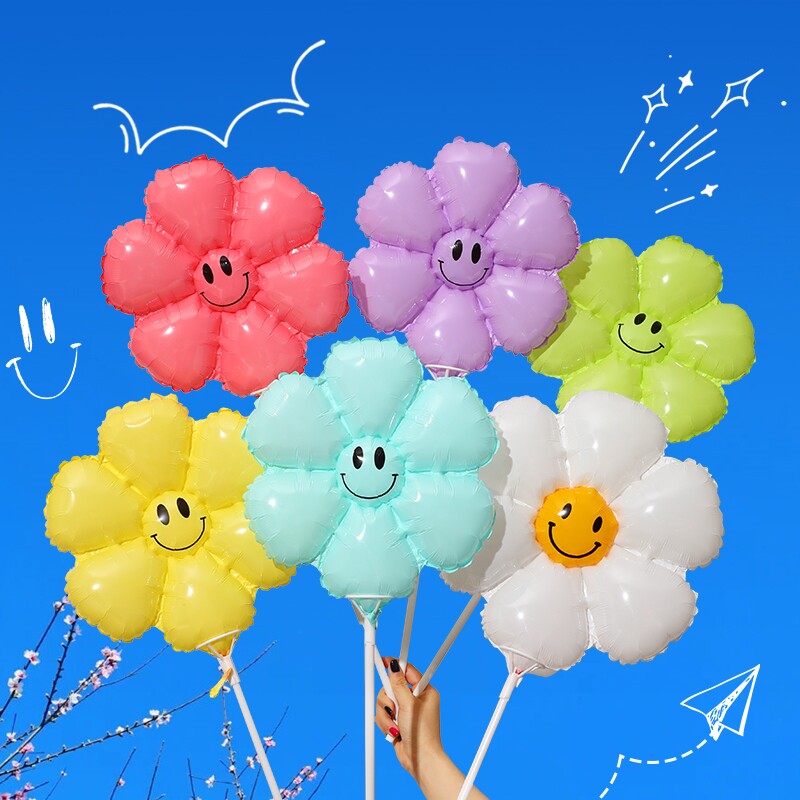 新品小雏菊向日葵笑脸花朵气球户外儿童宝宝O生日拍照装饰摆摊地