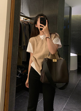 大可自制c 灰色V领针织马甲女2021年秋季宽松气质外搭上衣外套