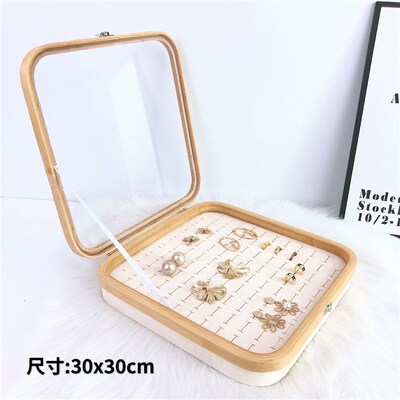 百位戒指展示盘i木质首饰陈列架饰品托盘耳钉耳环收纳盒带盖防尘