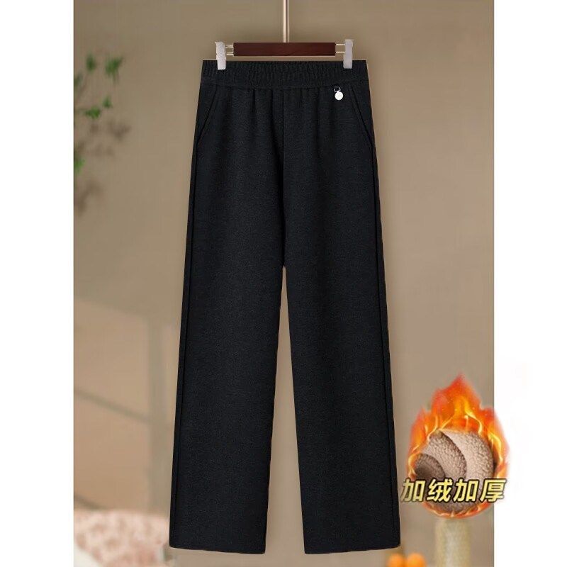 冬季新款文艺范休闲宽松加绒毛呢直筒裤女松紧腰洋气百搭纯色长裤,男装,休闲裤,淘宝优惠券,粉丝福利购,淘宝优惠卷